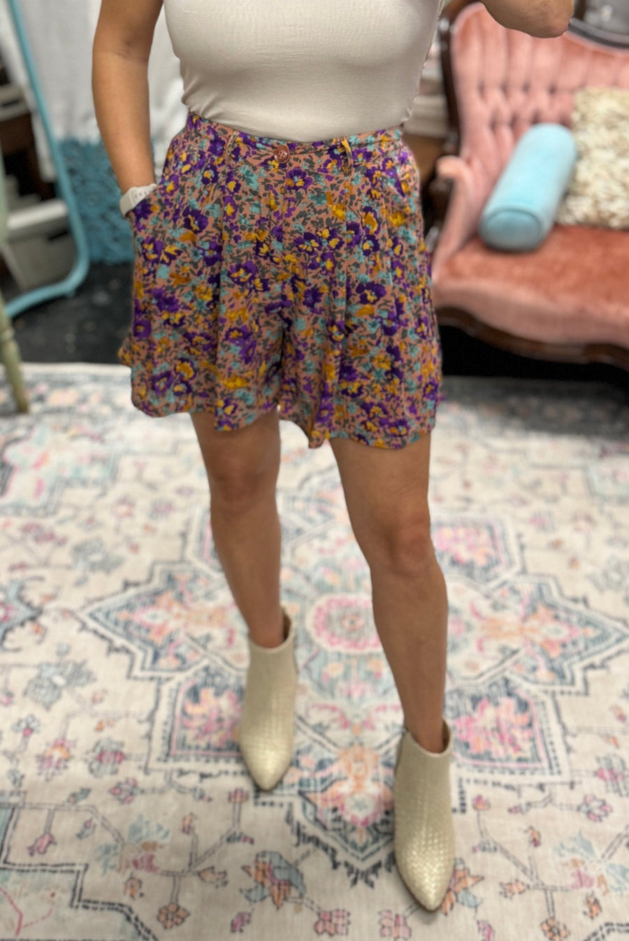 Mauve Floral Shorts - Mercantile213