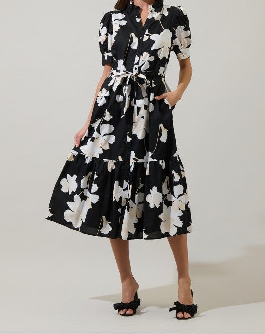 Medina Floral Button Up Midi Dress - Mercantile213