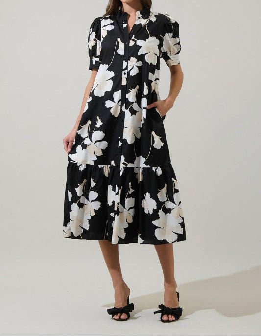 Medina Floral Button Up Midi Dress - Mercantile213