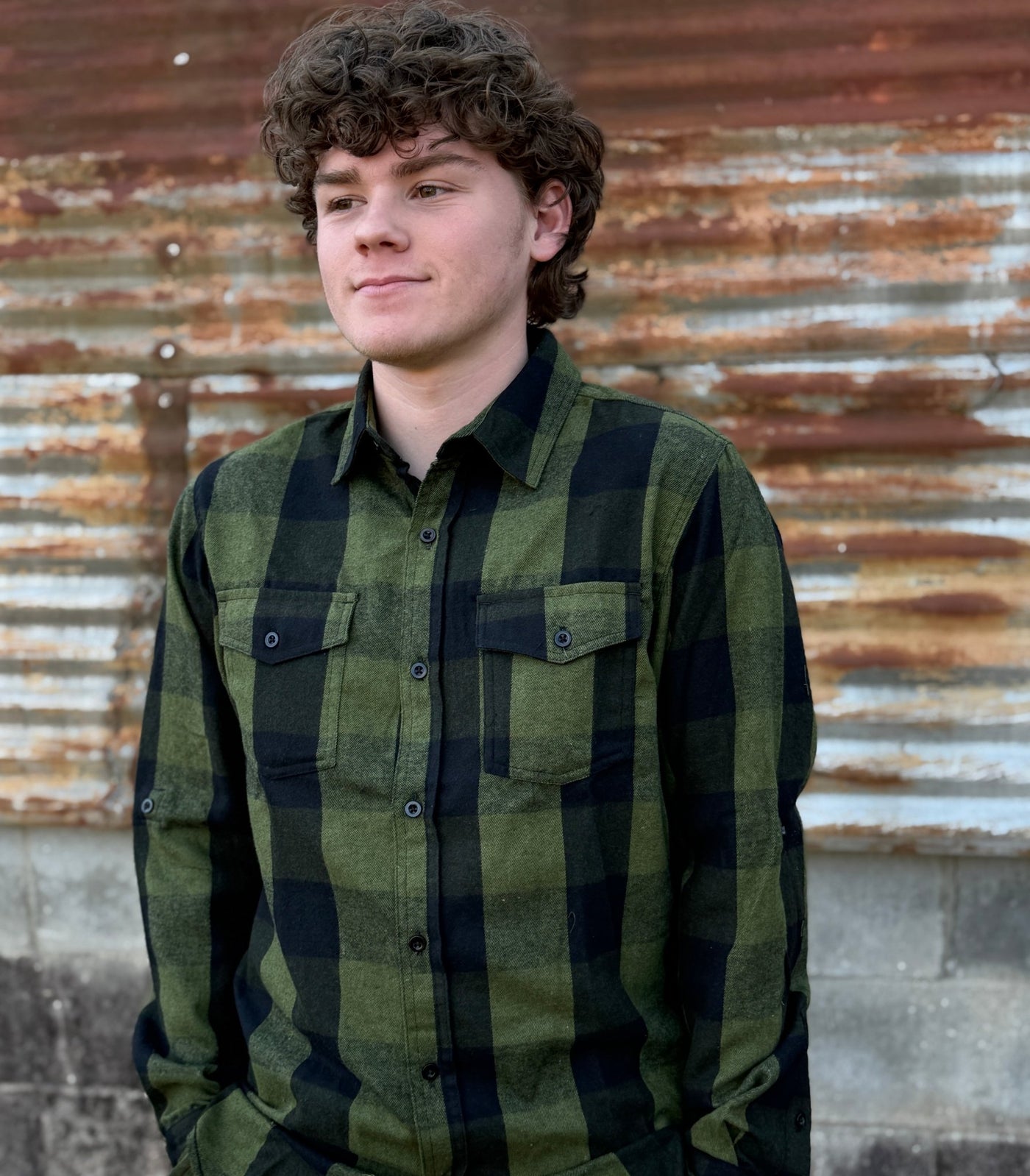 Men's Flannel Button Down - Green/Black - Mercantile213