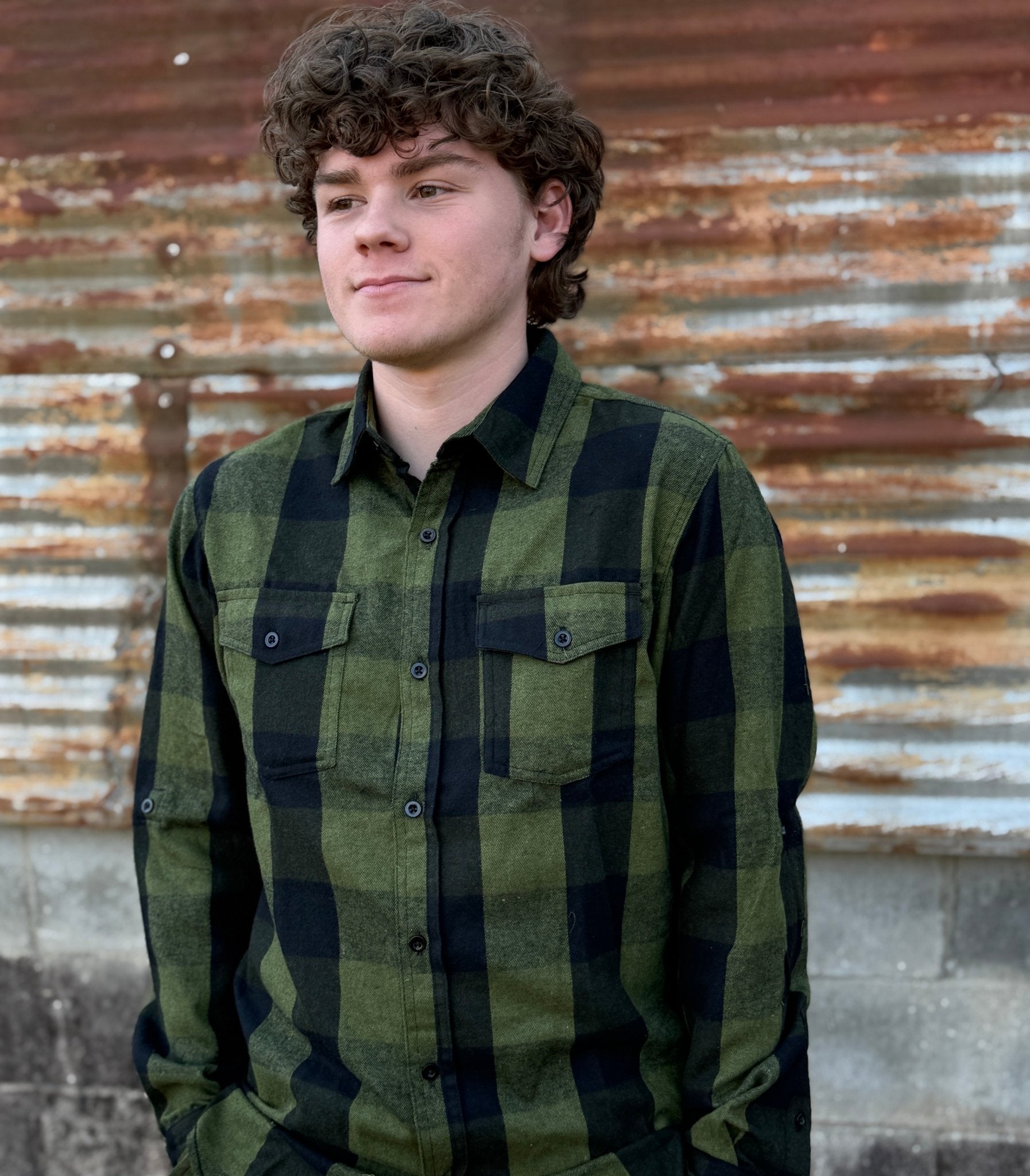 Men's Flannel Button Down - Green/Black - Mercantile213