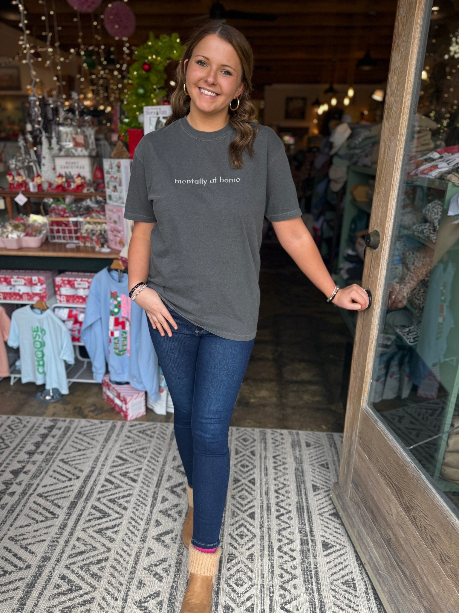 Mentally At Home Embroidery Graphic Tee - Mercantile213