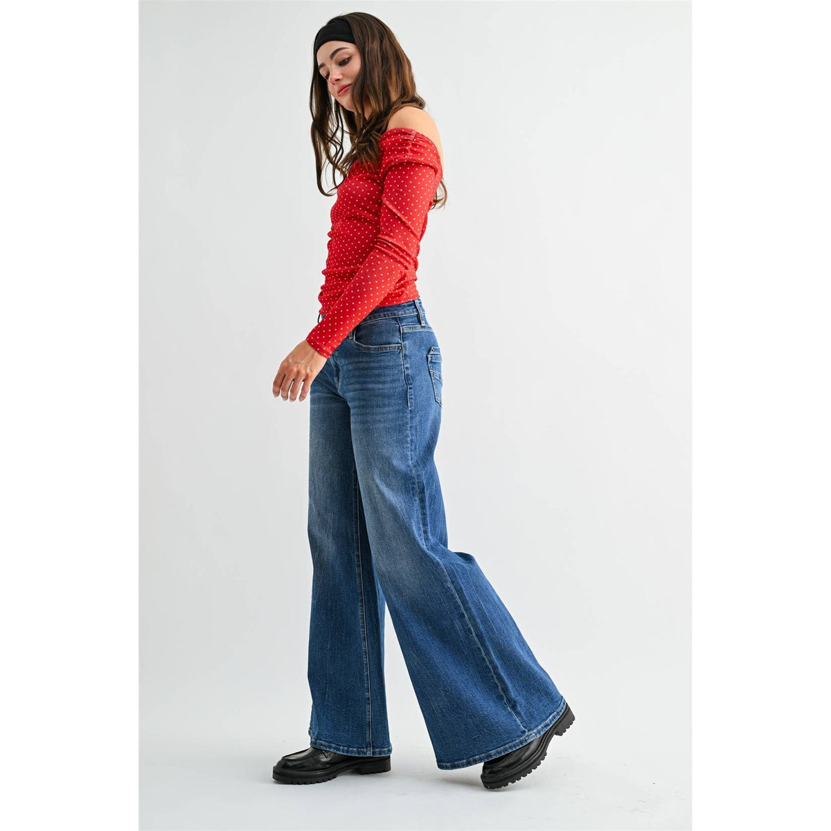 Mid-Rise Wide Leg Baggy Jeans-MDP-3861M - Mercantile213