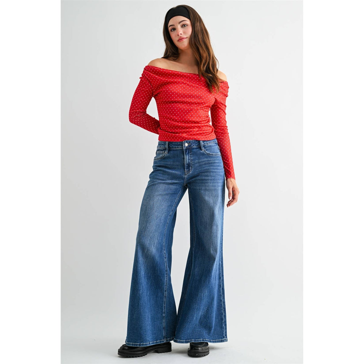 Mid-Rise Wide Leg Baggy Jeans-MDP-3861M - Mercantile213