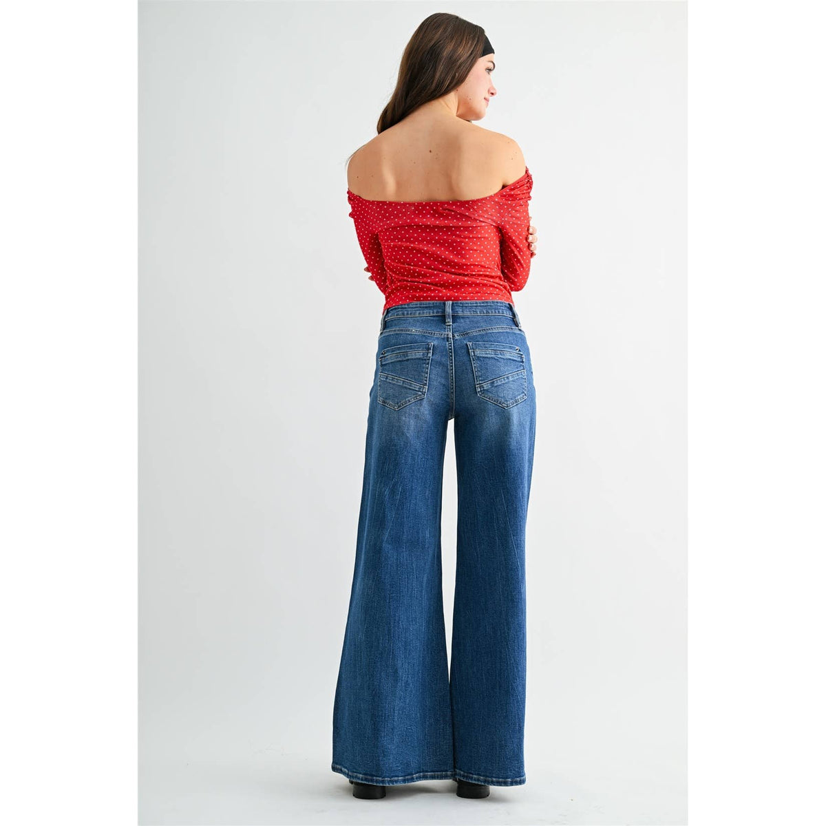 Mid-Rise Wide Leg Baggy Jeans-MDP-3861M - Mercantile213