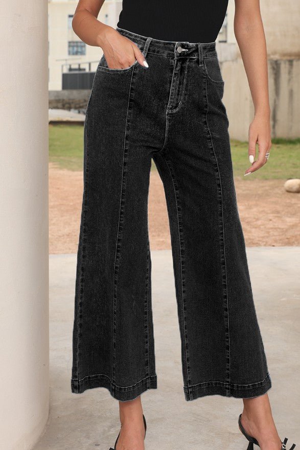 Mid Seam Crop Flare Jeans - LB264BLK - Mercantile213