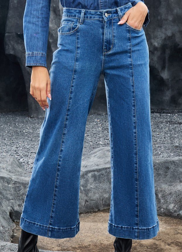 Mid Seam Crop Flare Jeans - LB264DB - Mercantile213