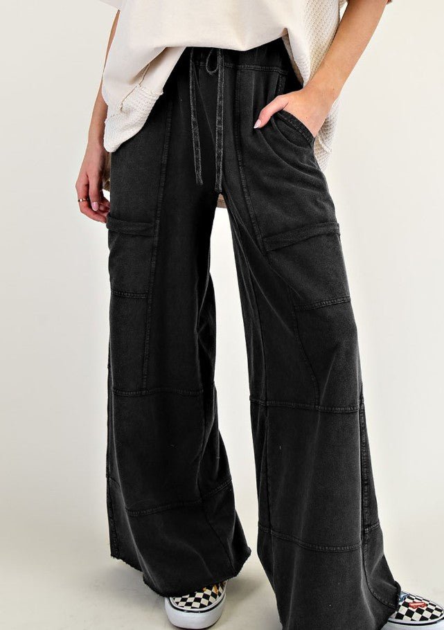 Mineral Wash Knit Pants - Black - Mercantile213