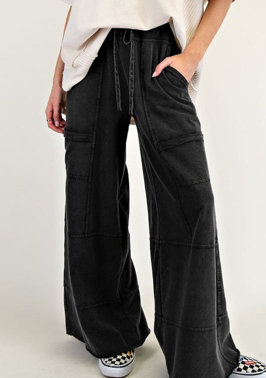 Mineral Wash Knit Pants - Black - Mercantile213