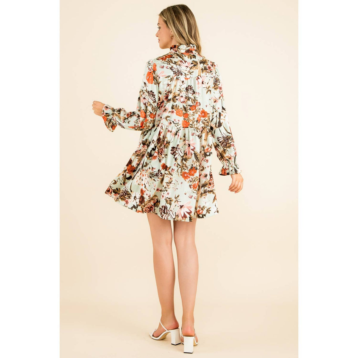 Mint Floral Print Button Up Dress - Mercantile213