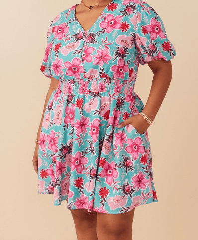 Mint Floral Smocked Waist Dress - Mercantile213