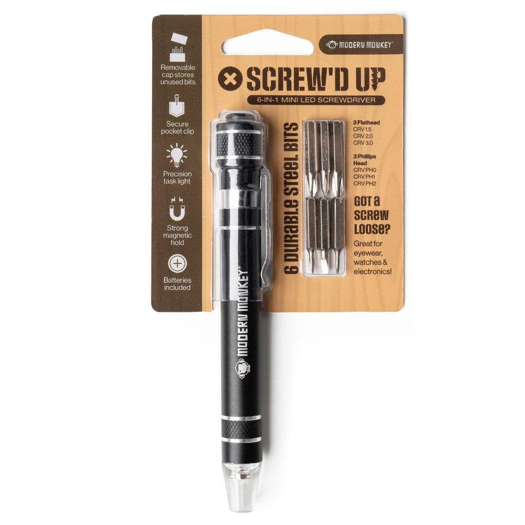 Modern Monkey® Screw’d Up 6 - in - 1 Mini LED Screwdriver - Mercantile213