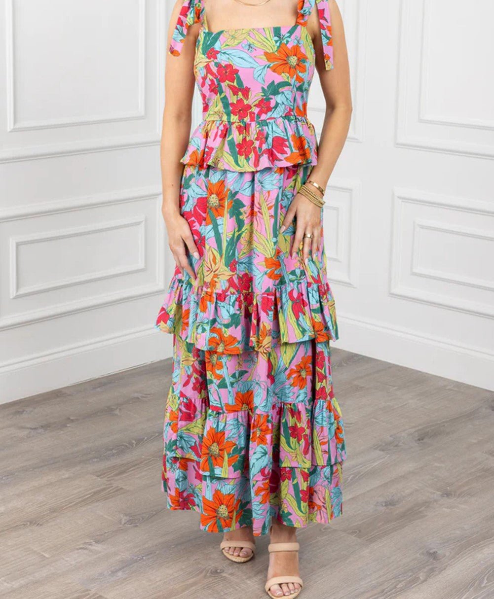 Multi Floral Tie Strap Maxi - Mercantile213