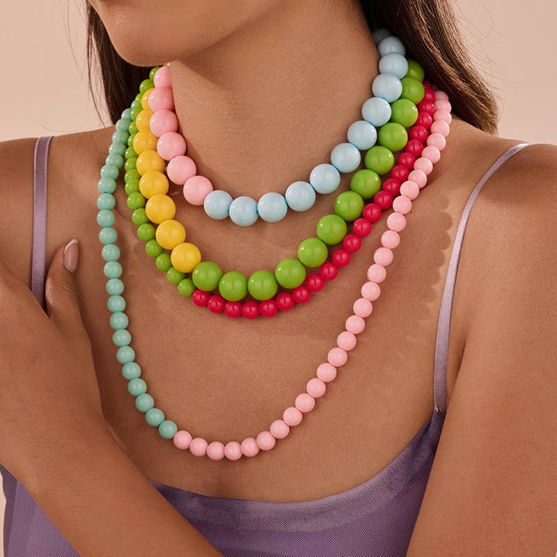Multi Resin Beaded Layered Necklace - Mercantile213