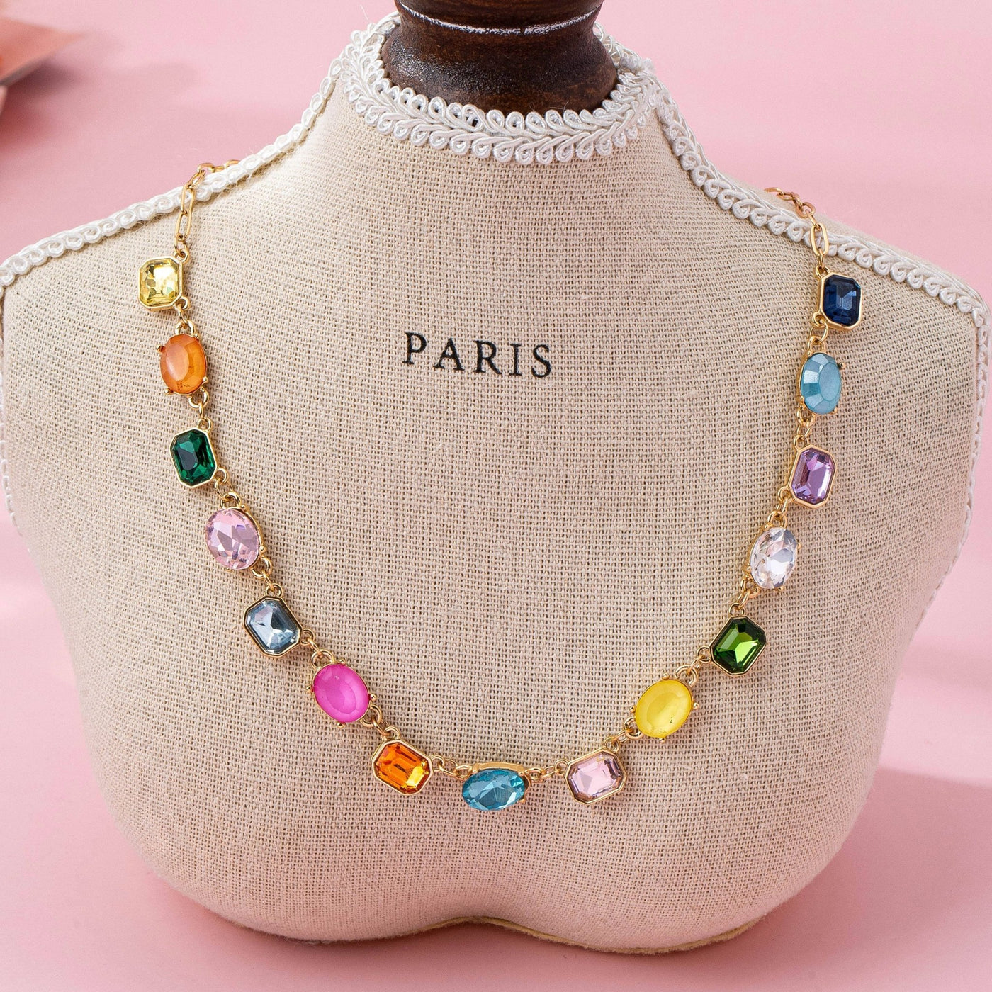 Multicolor Gemstone Link Necklace - Mercantile213