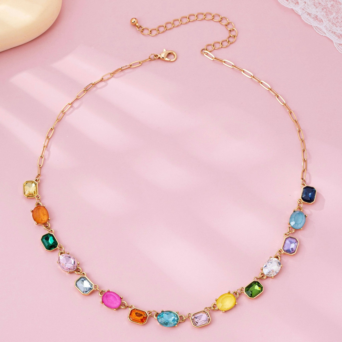 Multicolor Gemstone Link Necklace - Mercantile213