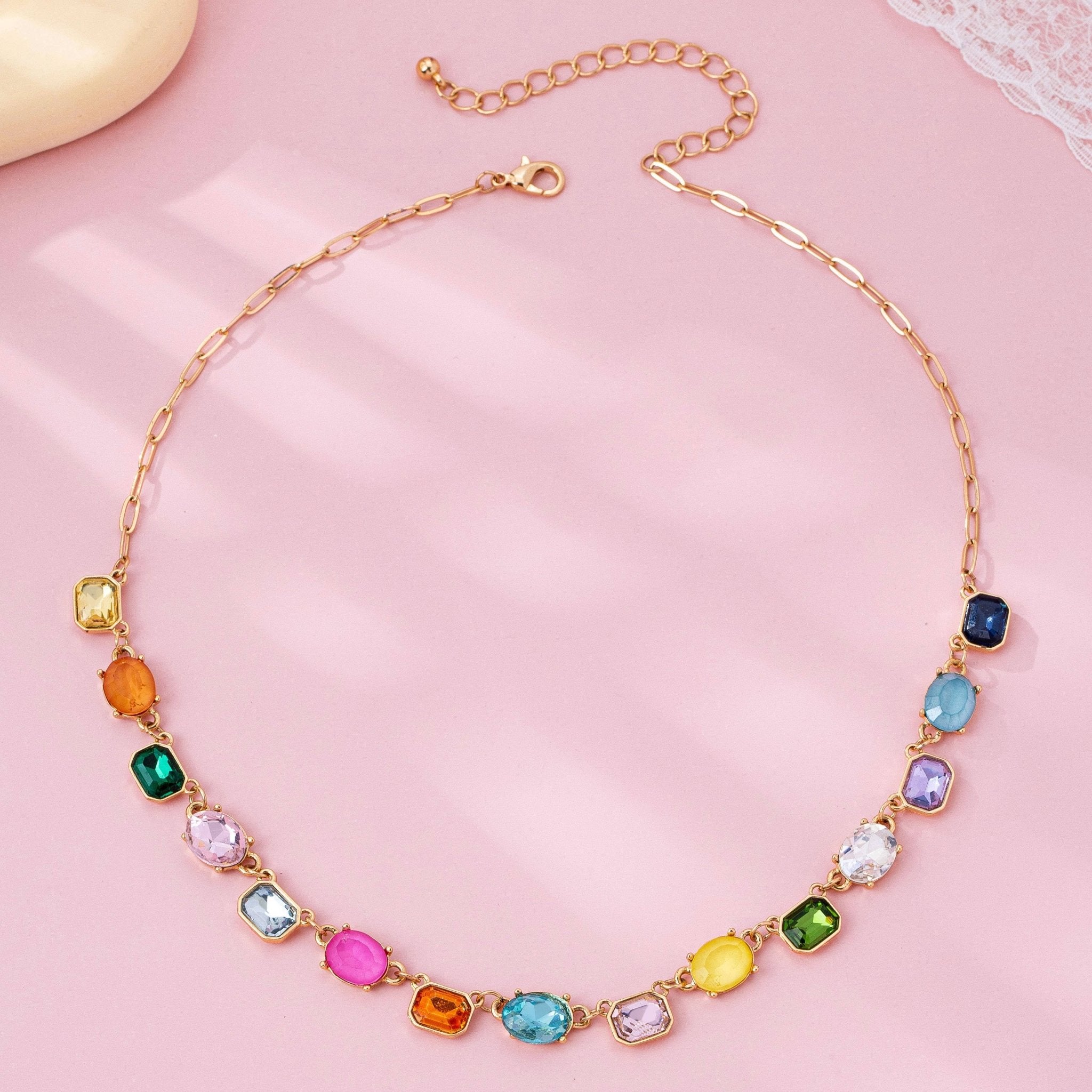 Multicolor Gemstone Link Necklace - Mercantile213