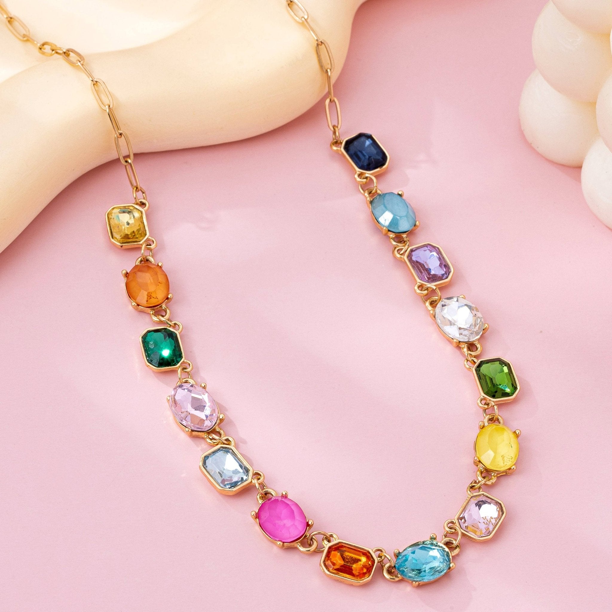 Multicolor Gemstone Link Necklace - Mercantile213