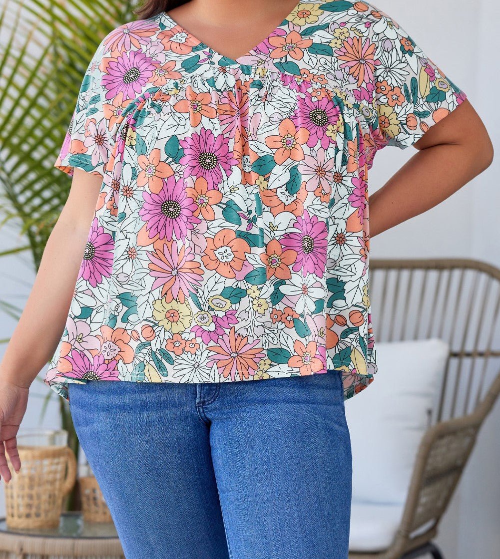 MultiFloral VNeck Top - Mercantile213