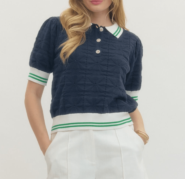 Navy Collared Knit Sweater - Mercantile213