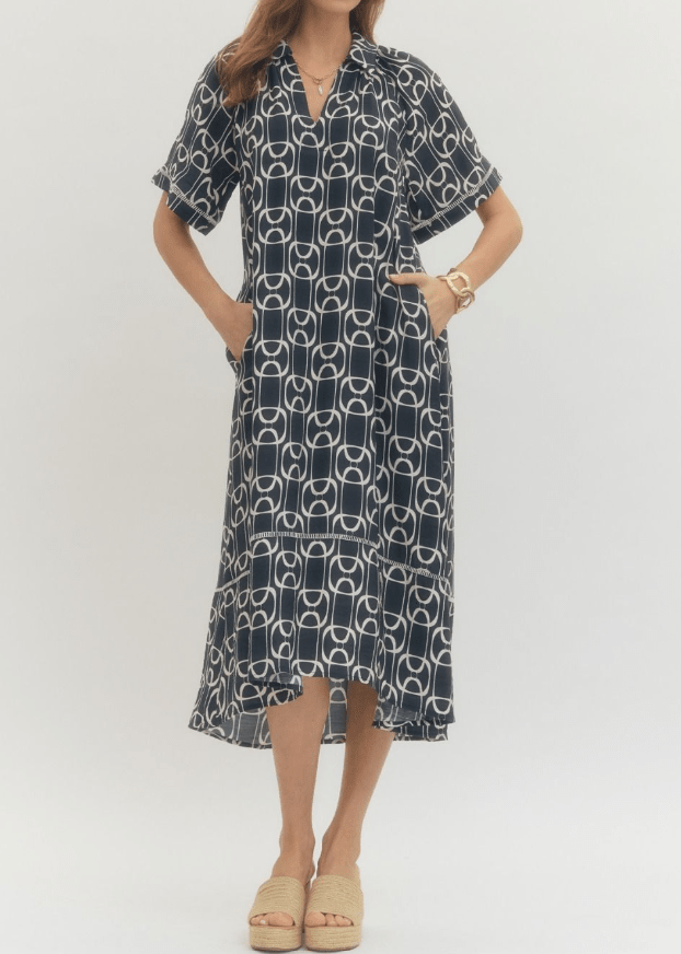 Navy Geo Print Midi - Mercantile213
