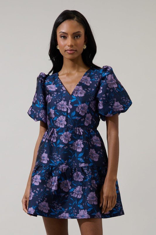 Nicole Jacquard Mini Dress - Navy - Mercantile213