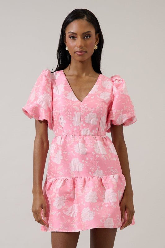 Nicole Jacquard Mini Dress - Pink - Mercantile213