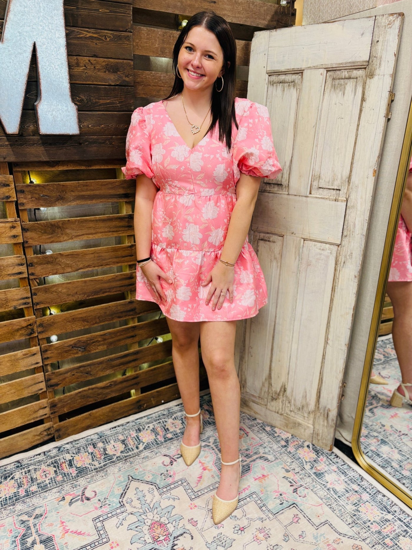Nicole Jacquard Mini Dress- Pink - Mercantile213