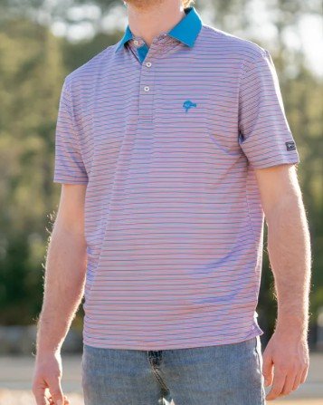 Old South Performance Polo - Red/Blue Stripe - Mercantile213