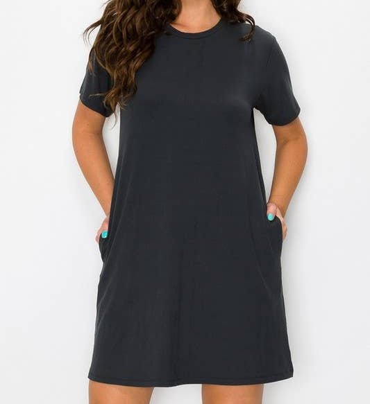 On The Go T-Shirt Dress w/Pockets - Char - Mercantile213