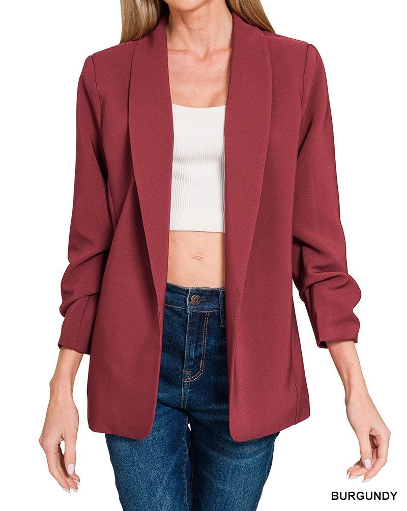 Open Front Blazer - Burgundy - Mercantile213