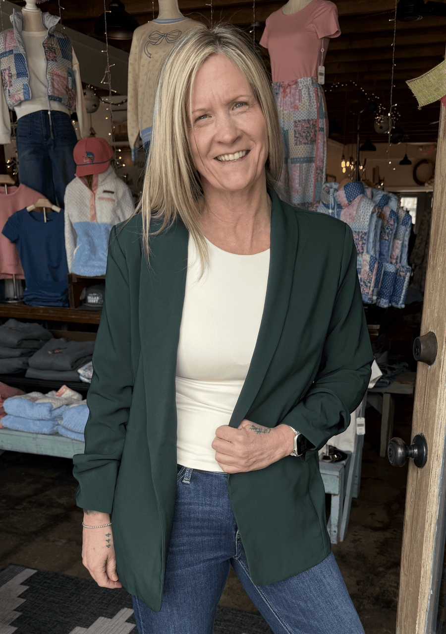 Open Front Blazer - Hunter Green - Mercantile213