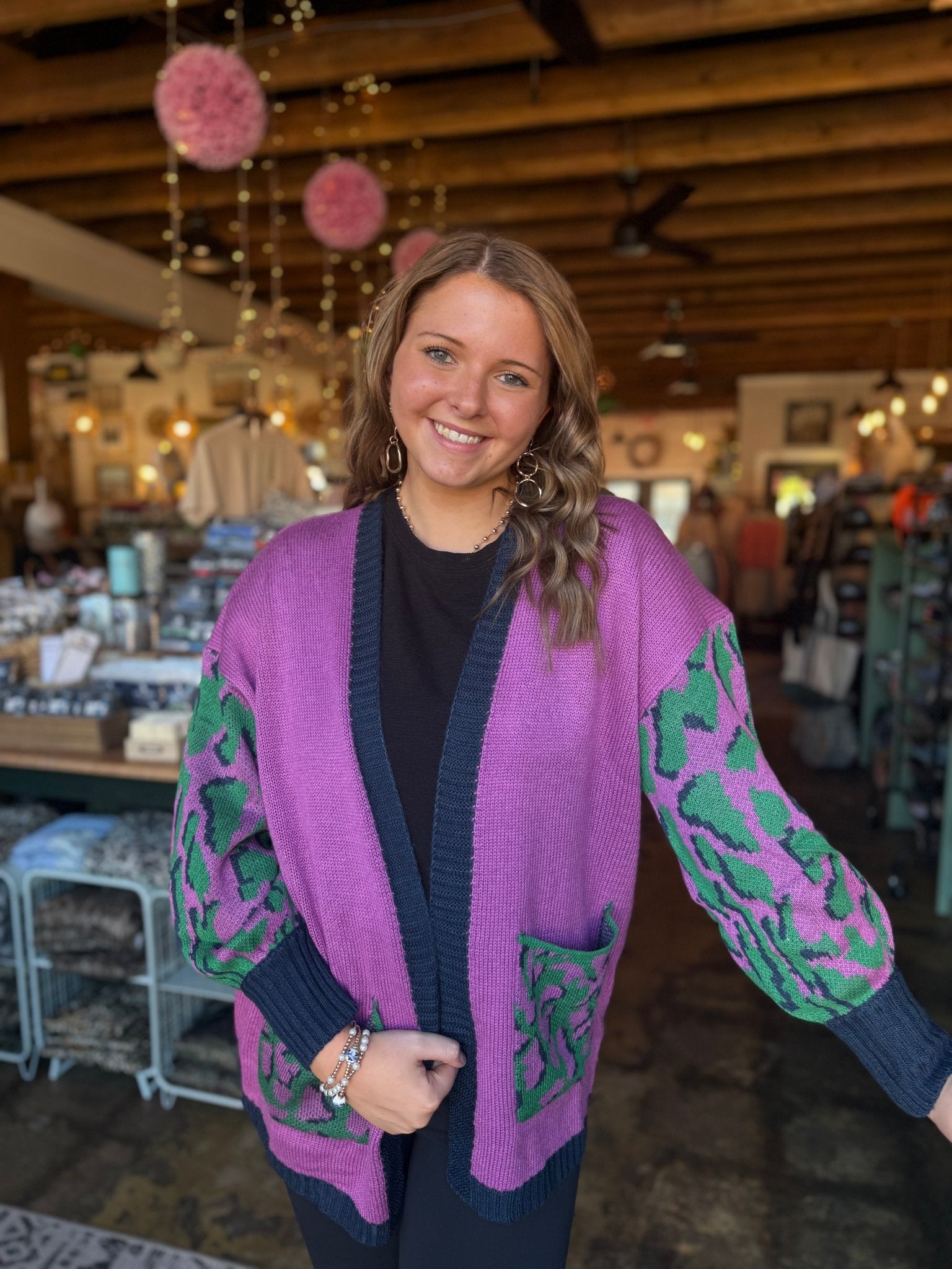 Open Front Sweater Cardigan - Green Mix - Mercantile213