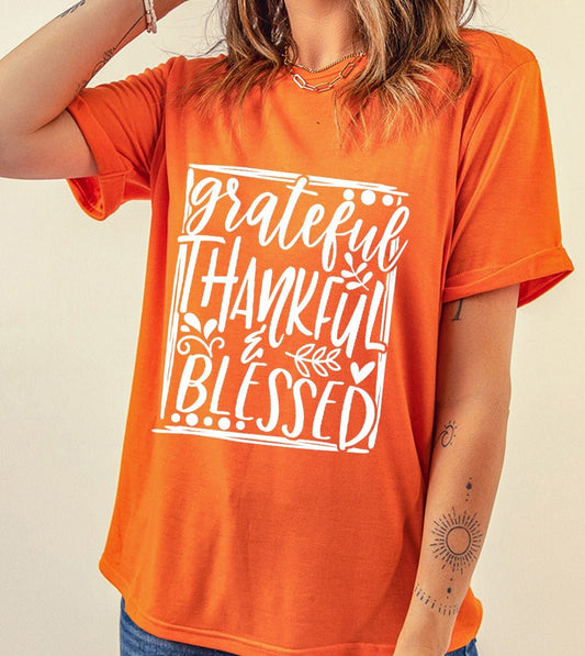 Orange Thankful/Grateful/Blessed Tee - Mercantile213