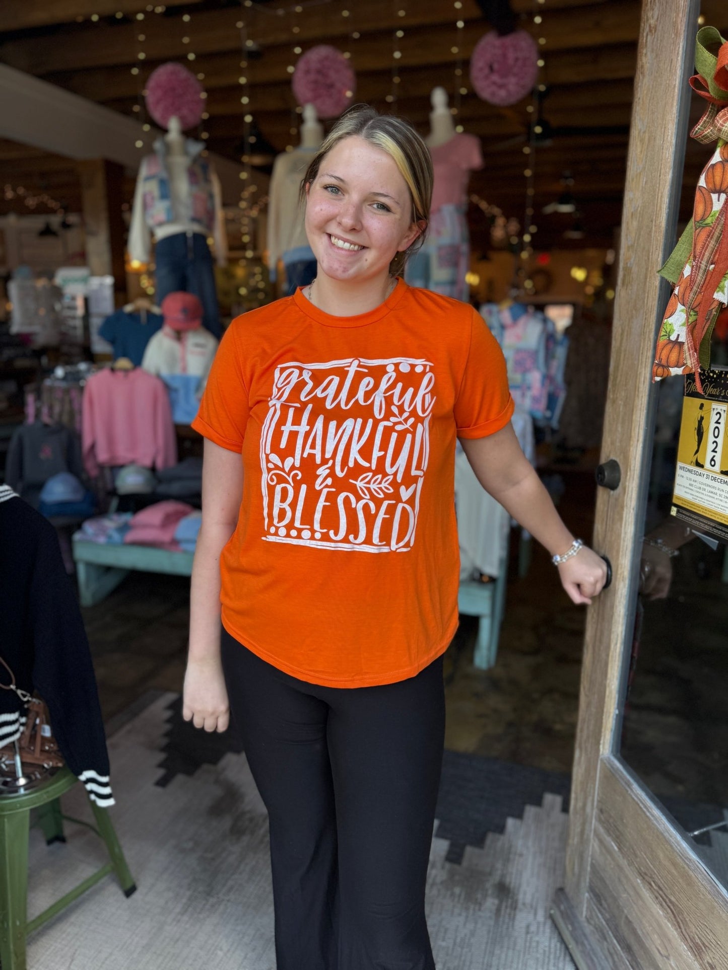 Orange Thankful/Grateful/Blessed Tee - Mercantile213