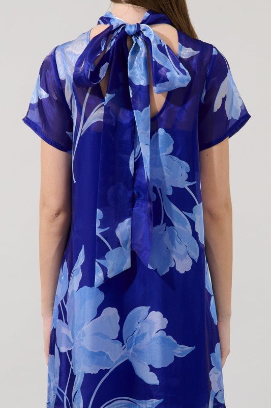 Organza Floral Mockneck Maxi Dress- Navy - Mercantile213