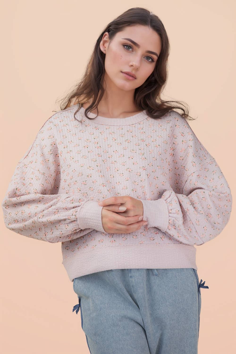 Oversized Floral Printed Casual Knit Top - Mercantile213
