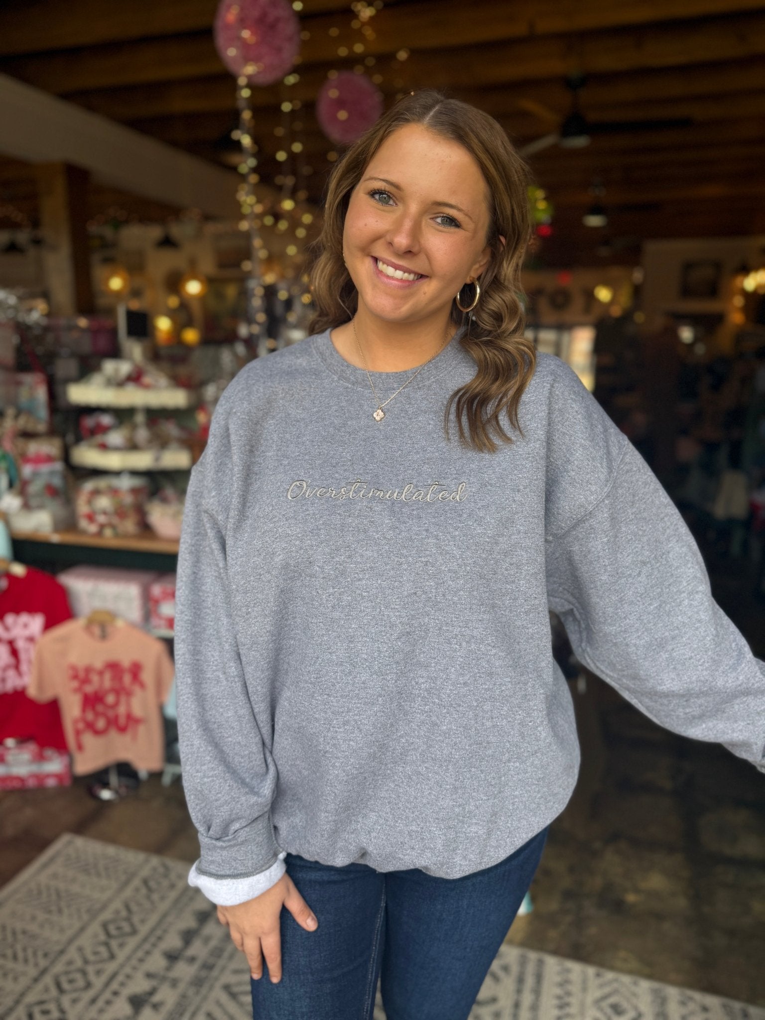 Overstimulated Grey Embroidered Sweatshirt - Mercantile213