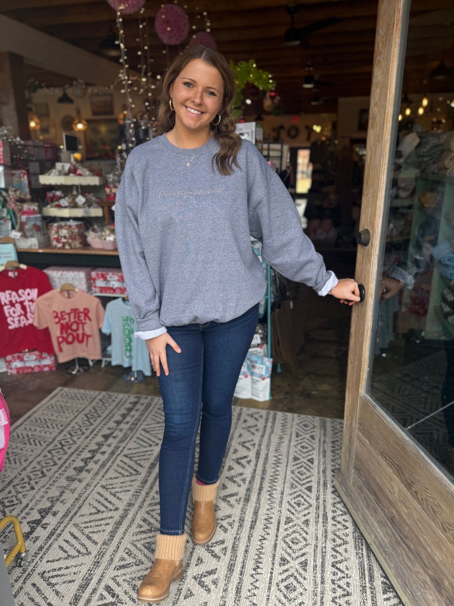 Overstimulated Grey Embroidered Sweatshirt - Mercantile213