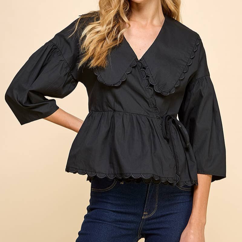 Peter Pan Collar Wrapped Front Top - Mercantile213