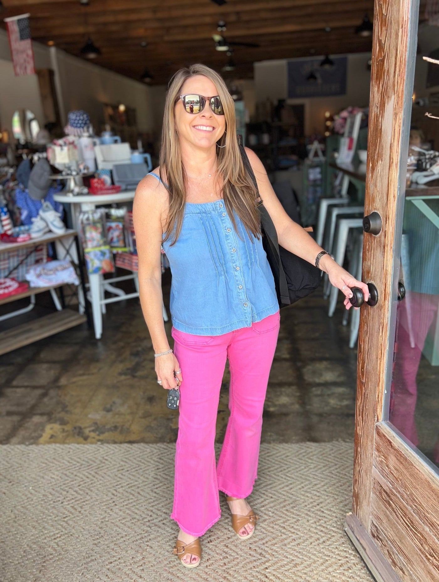 Pink Cropped Flare Jeans - Mercantile213