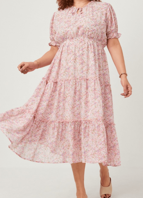 Pink Floral Floral Chiffon Dress - Mercantile213