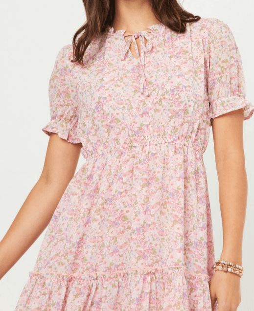 Pink Floral Floral Chiffon Dress - Mercantile213