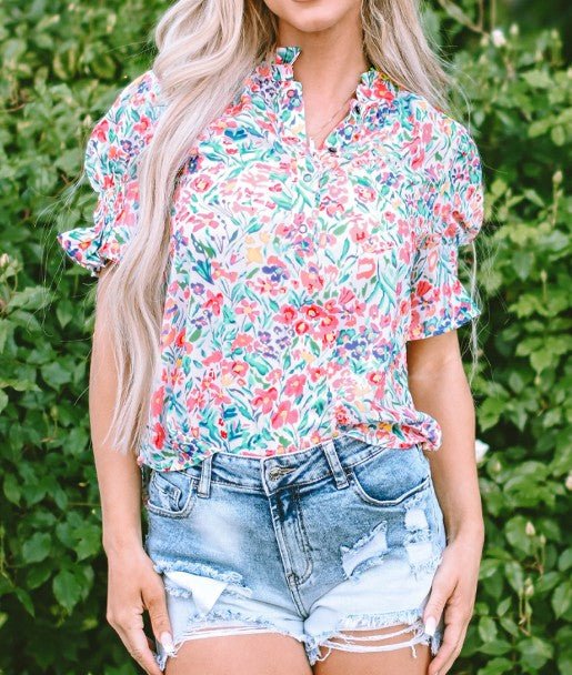 Pink Floral Print Blouse - Mercantile213