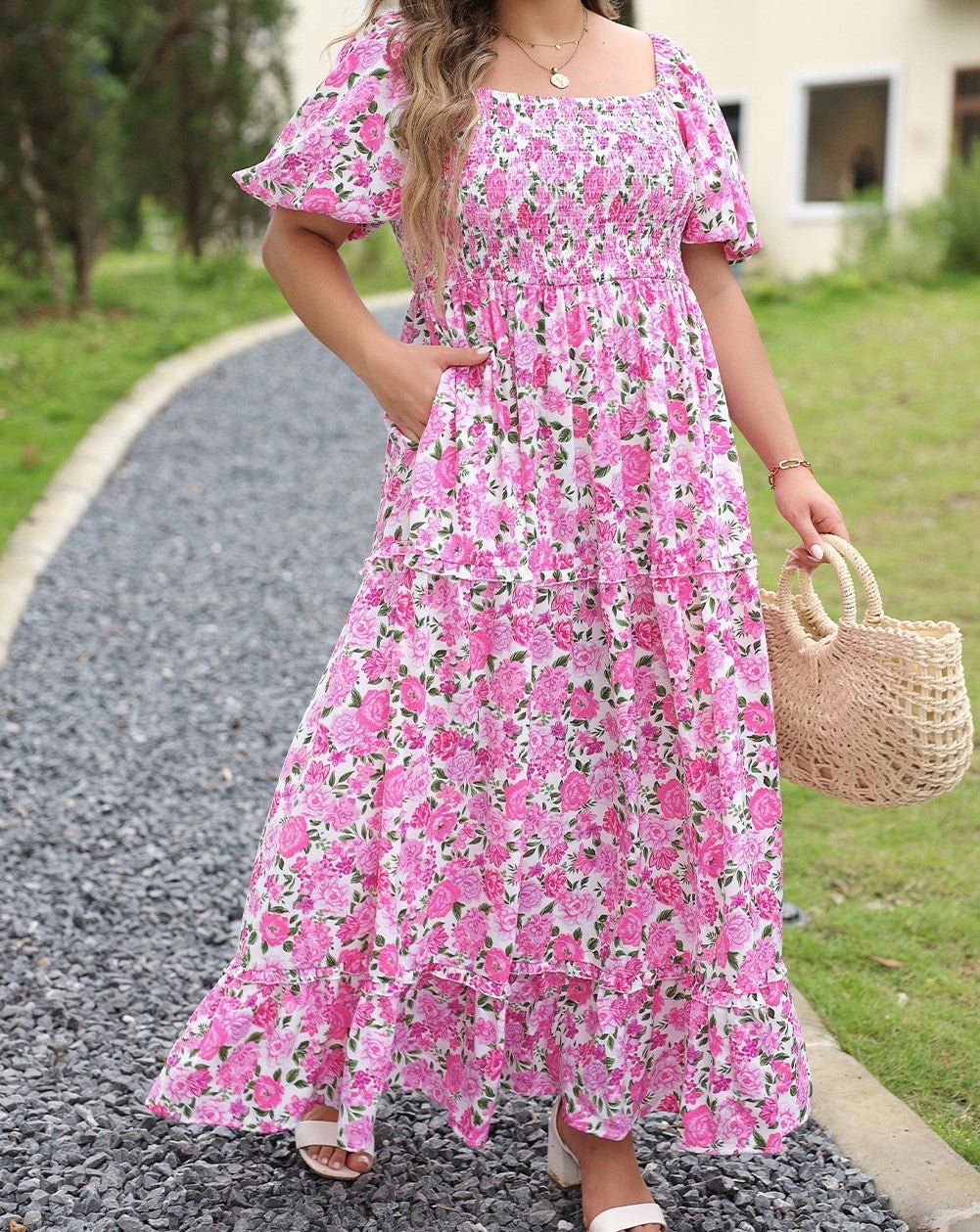 Pink Floral Smocked Maxi - Mercantile213