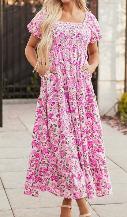 Pink Floral Smocked Maxi - Mercantile213