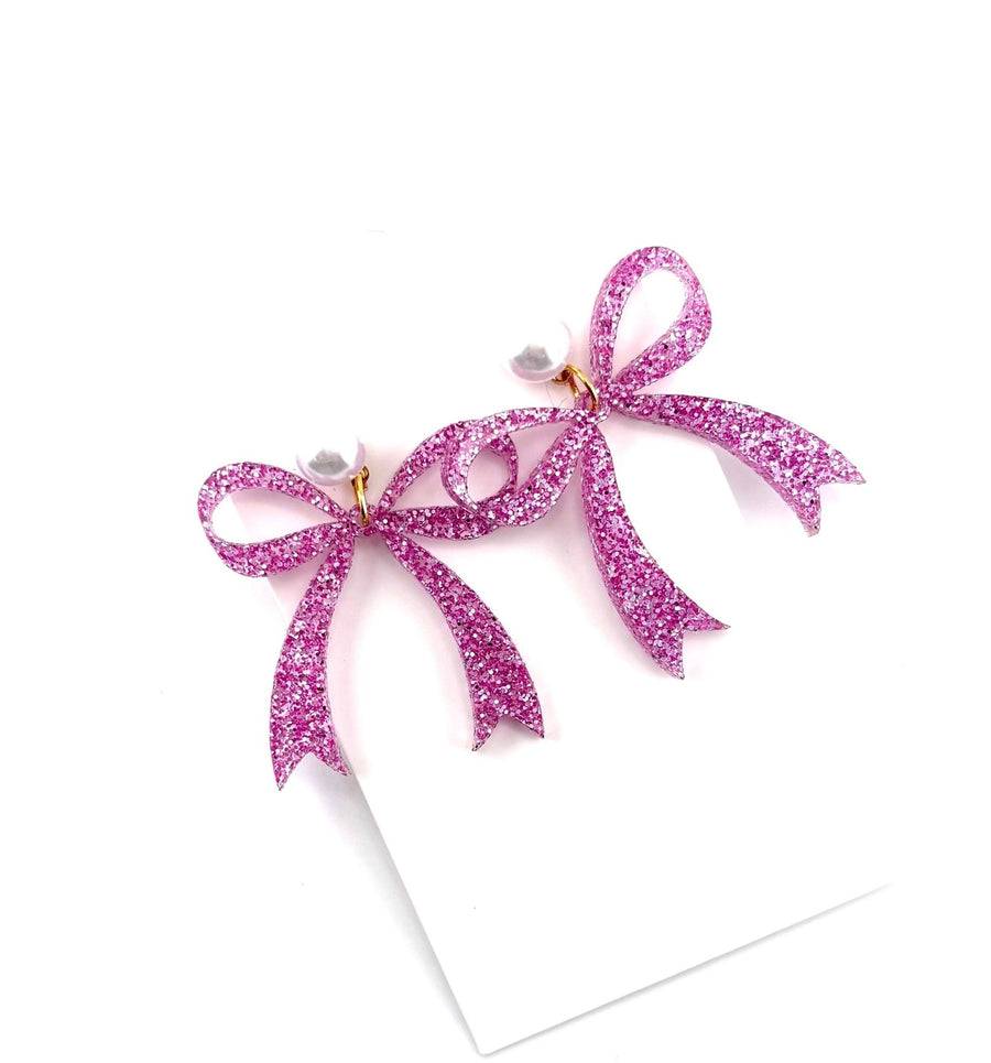 Pink Sparkle Bow Earrings - Mercantile213