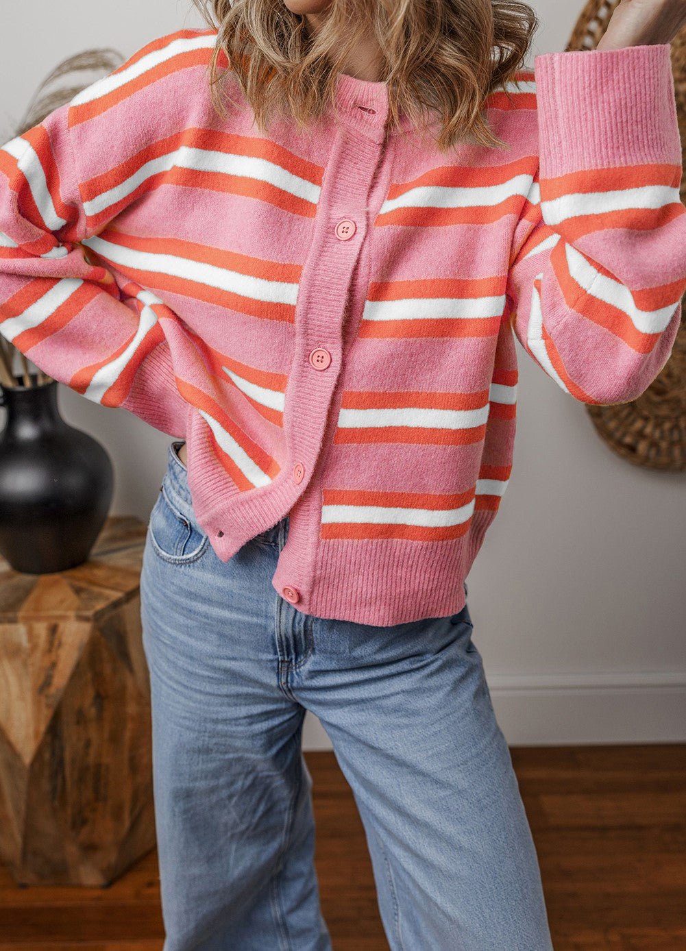 Pink Stripe Button Up Cardigan - Mercantile213