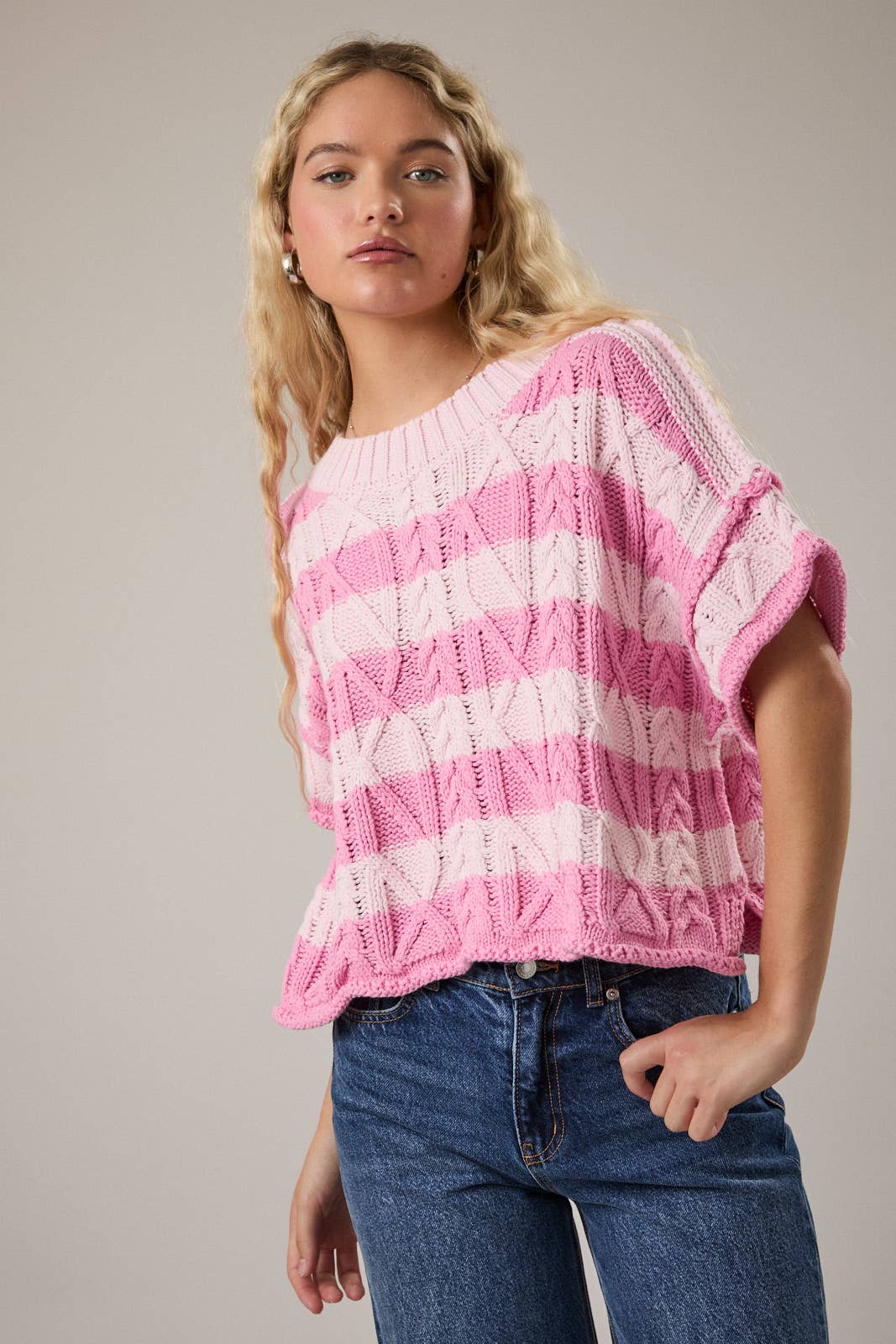 Pink Stripe SS Sweater - Mercantile213