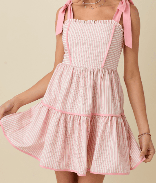 Pink Stripe Tie Straps Dress - Mercantile213